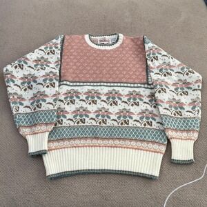 Vintage 1990s The Import Workshop Pastel Fair Isle Knit Sweater Gold Metallic‎ S